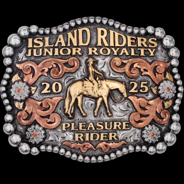 The West Bottoms Custom Belt Buckle features a german silver base with black antique finish and a beautiful beads frames. Customize this design now!